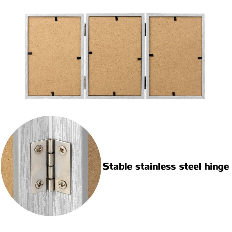 3 Picture Frame 4x6 Silver Triple Hinged MDF Wood with