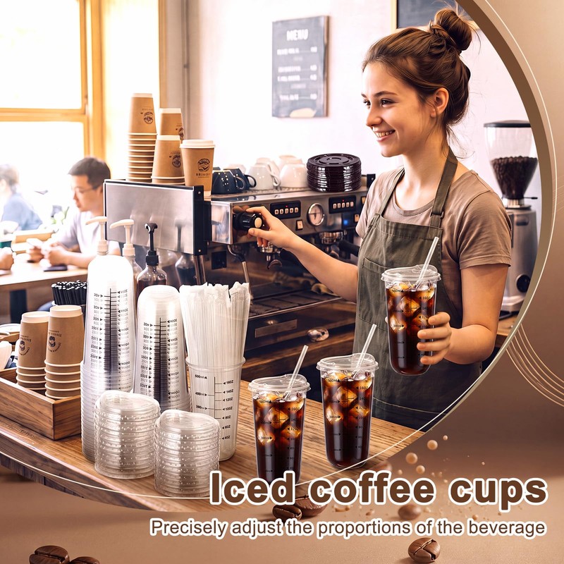 50 Set 20oz Ratio Lines Plastic Cups with Sip Lids
