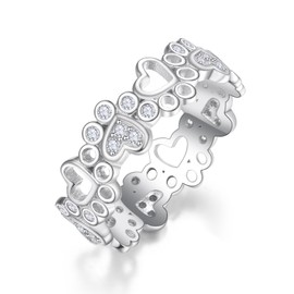 Dog Paw Rings for Women S925 Sterling Silver Cute Cat Puppy CZ Paw Print Ring Stackable Ring Pet Jewelry Gifts Size 5-11 (cz paw print ring, 9)