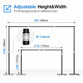 EMART Heavy Duty Backdrop Stand for Parties, 8.5x10 ft Pipe and Drape Adjustable Back Drop Stand Kit with Flat Base, Sturdy Photo Background Frame DIY Pole for Flower Wall Wedding Curtain