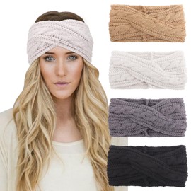 DRESHOW 4 Pack Knitted Hairband Crochet Turban Headband for Women Girls Warm Bulky Crocheted Headwrap