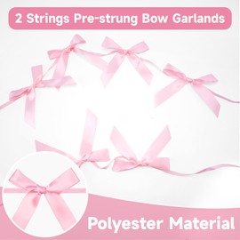 GCQQ Pink Bow Garland Banner - 2 Packs 16.4FT Light Pink Satin Ribbon Bows Garlands Girl Coquette Birthday Party Decorations for Baby Shower Wedding Bridal Shower Engagement Valentine’s Day Decor