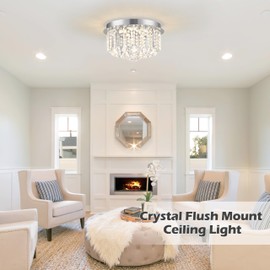 Mccokaige 5-Light 16" Modern Crystal Chandelier Bedroom Crystal Flush Mount Ceiling Light for Living Room Led Chandelier with Remote for Living Room Bedroom Kitchen Island Bathroom Foyer (Bulb Incl.)