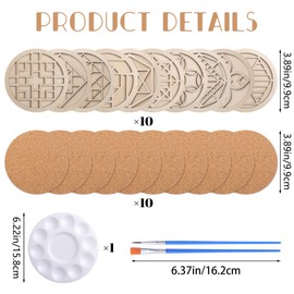 URROMA 10 Sets Wooden Coasters Painting Kits DIY Creative Coaster Wooden Painting Craft Kit for Adults Coasters Art Craft Supplies Gift Ornament