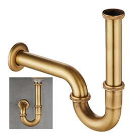 KEOKBON Bottle Trap, G1 1/4 Brass Basin Waste Bottle Trap Height Adjustable P Trap Waste Odour Traps Plumbing Drain Pop-up Drain, Antique Bronze