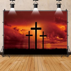Mestiker 7x5ft Crucifixion of Jesus Backdrop Jesus Christ Cross Photography Background Church First Communion Events Jesus Christ School Background Easter Religious Belief Studio Props (Red)