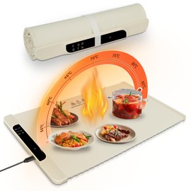 QWUE Food Warming Mat - Ultra-Fast Heating Silicone Electric Tray with 6 Modes, 95℉ to 212℉ Range, Unique Inset Heating Sheet, Portable for Home & Events