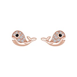Round Black & White Cubic Zirconia Baby Whale Stud Earrings 14k Rose Gold Over Sterling Silver