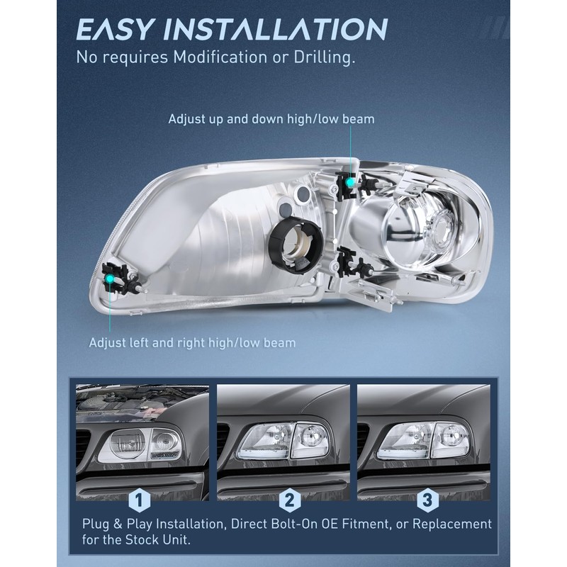 Nilight Headlight Assembly Compatible with 1997 1998 1999 2000 2001