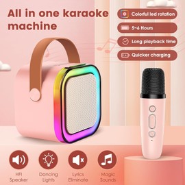 Kids Karaoke Machines 2 Microphones - Gifts for 4 5 6 7 8 9 10 11 12 Year Old Girl Boy Toys Portable Mini Karaoke Machine Birthday Presents Christmas Stocking Filler Gifts (Pink)