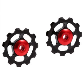 Bicycle Shift Pulley Rear Derailleur, 2 Pieces Aluminium Alloy Jockey Wheel Rear Derailleur Pulley for Bicycle (Black + Red)