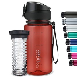 720°DGREE "uberBottle" Crystal Clear Water Bottle + Fruit Container – 350 ml, 500 ml, 650 ml, 1 L, 1.5 L – BPA-Free Sports Bottle for Gym, Fitness, Outdoor – Water Bottle Made of Tritan – Light, Shatterproof, red, 350ml