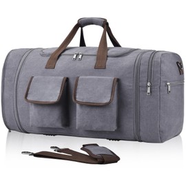 Large Duffle Bag for Travel, 60L Canvas Travel Duffel Bags Travel Bags Overnight Weekend Gym Bag Carry On Duffel Bag with Wet Dry Separation Pocket & Shoe Compartment(Grey)
