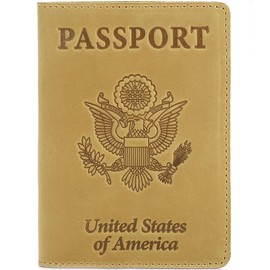 Shvigel US Leather Passport Book Cover - Thin American Travel Passport Holder - Premium International USA Passport Protector Case for Women Men (Light Yellow Vintage)