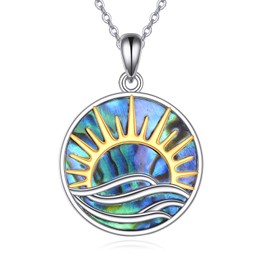 AOBOCO Ocean Necklace 925 Sterling Silver Sun Wave Necklace Sun Pendant Ocean Jewelry Gift for Women
