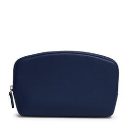 Leatherology Navy Blue Leatherology Medium Makeup Pouch Cosmetic Bag Organizer for Women - Interior pocket with wide metal zipper and water-resistant lining