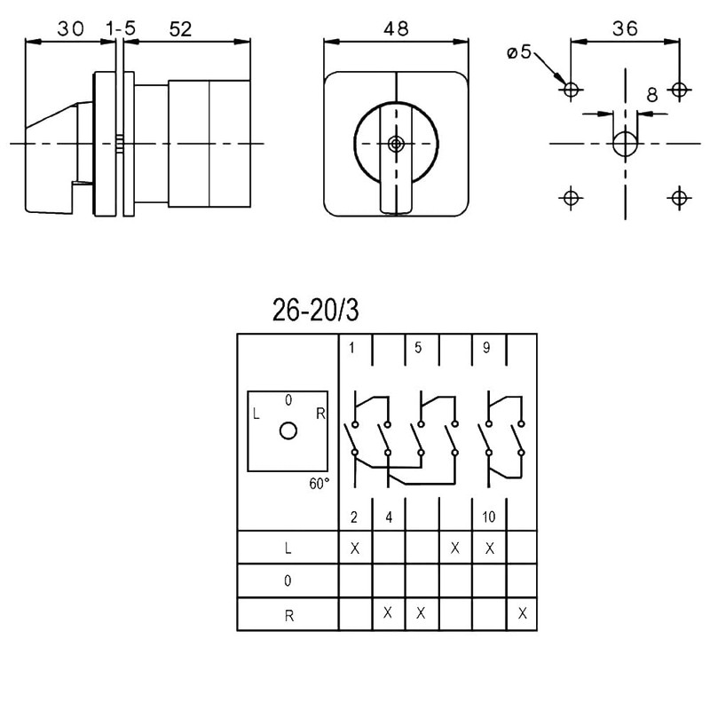 WITTKOWARE Cam Switch with Aluminium Front Plate (48 x 48