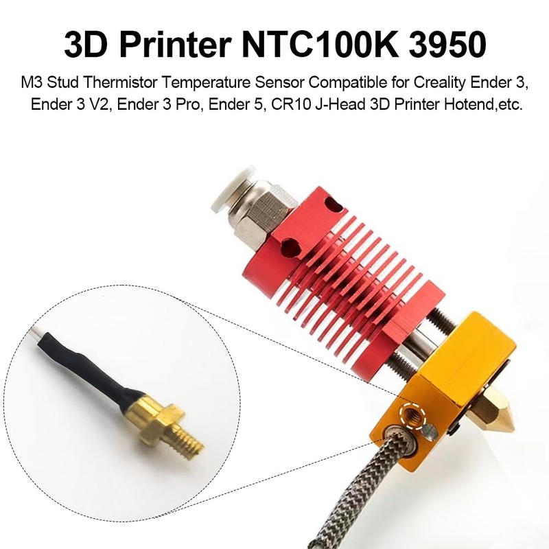 Ender 3 Thermistor 300°C 1m/39.4Inch, 3D Printer M3 Stud Thermistor,