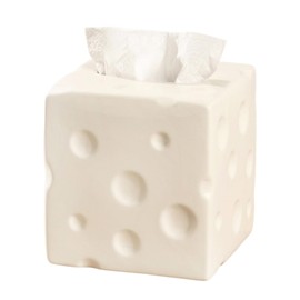 Ceramic Tissue Box Cover, Large Square Cheese-Shape Tissue Box Holder with Bottom, Decorative Tissue Box for Bedroom, Bathroom, Parlors, Office, Vanity, Kitchen Countertop, Desk, Beige