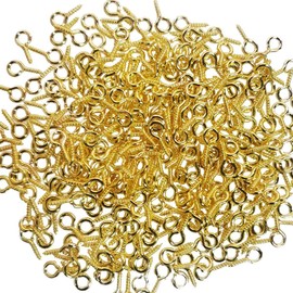 300PCS Mini Screw Eye Pin Pegs, 10 x 5mm Hooks, Self Tapping Screws for Arts & Crafts, Cork Top Bottles & DIY Jewelry Making (Gold)