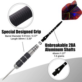 ADKX Juego de 12 Dardos de Punta de Acero con cañón de Hierro Antideslizante de Aluminio para Dardos y Plumas + sacapuntas de Dardos + una Caja de Regalo, Negro, Mediano