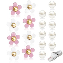 18PCS Pearl & Flower Shoe Decoration - Cool Trendy & Cute Shoe Charms with Crystal Rhinestone Pearls