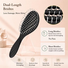 Elfirly Hairbrush 2-Pack, Curved Vented Detangler Brushes for Fine Hair, Long & Short Soft Bristles for Wet or Dry Hair, Ideal for Sensitive Scalps, Pain-Free Detangling of Knots for Women & Kids