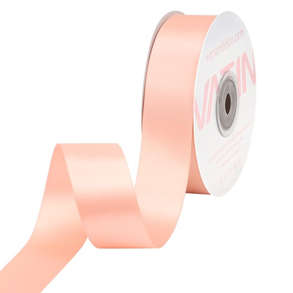 VATIN Double Face Peach Satin Ribbon 1" Continuous 25 Yards,Peach