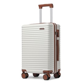 Ruausine 20-Inch Carry on Luggage,Carry-on Suitcase with Spinner Wheels and TSA Lock, 22x14x9 Airline Approved,Hardside Lightweight Travel Carry-on Luggage,Small Rolling Luggage (Beige, 20 Inch)