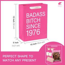 WRAPAHOLIC 13" Large 50th Funny Birthday Gift Bag with Tissue Paper - Badass Bitch Since 1976 Humor Paper Bags for Women Friends 50th Birthday Party