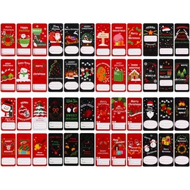 BEISHIDA 144PCS Christmas Gift Tags Stickers, 48 Styles Merry Christmas to and from Name Tag Stickers for Gifts, 1.4 x 3.1inches Present Name Labels Self Adhesive for DIY Craft-Black&Red