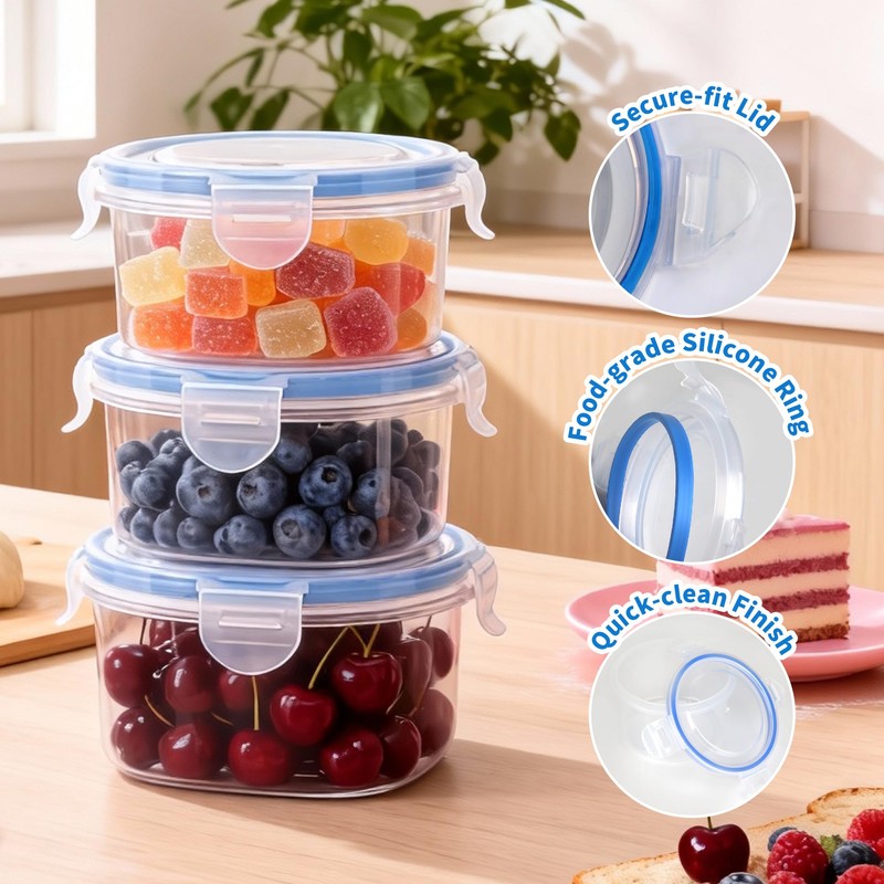 Pack of 6 300 ml Round Food Storage Containers, Airtight