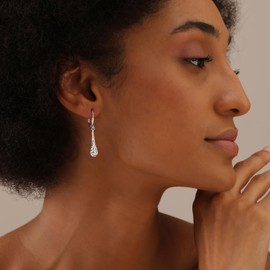 LeCalla 925 Sterling Silver Leverback Dangle Earrings Jewelry Small Diamond-Cut Lever-Back Drop Earring for Women - 32mm