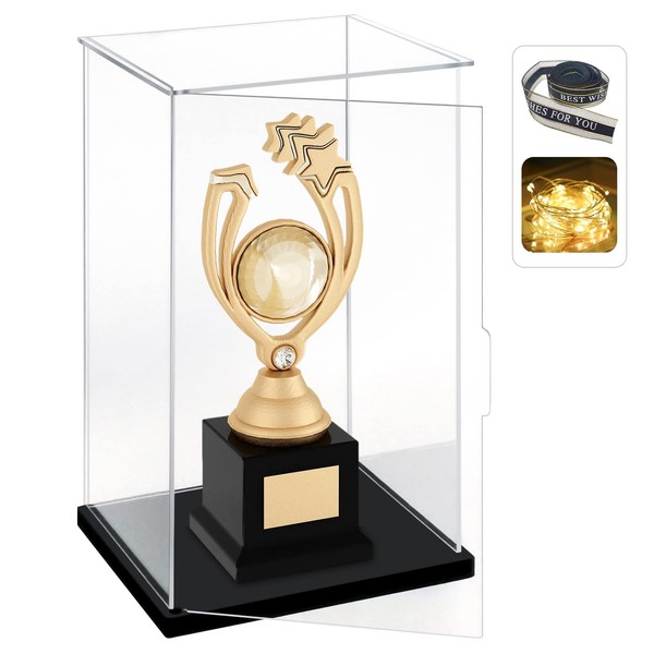 LANSCOERY Clear Acrylic Display Case with Ribbon, Assemble Vertical Display Box Stand with Thick Black Base, Dustproof Showcase for Collectibles Memorabilia Figurines (11.8x11.8x15.7inch;30x30x40cm)