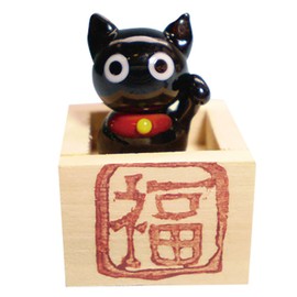 かわいい 手作り ガラス細工 枡入り 黒猫 CYK619