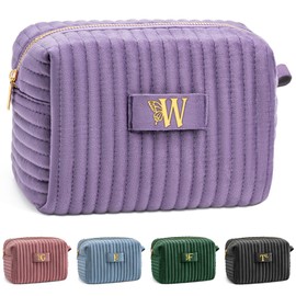 COSHAYSOO Sister Birthday Gifts for Women Best Friend Bestie Friendship Fashion Makeup Bag Make Up Cosmetic Pouch Travel Size Toiletries Skin Care Essentials Organizer Purple Velvet Initial Letter W