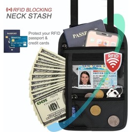 ROSSRORE RFID Blocking Neck Wallet - XL Concealable Travel Passport Holder, Anti-Theft Under Clothes Pouch for Money, Cards & Documents (XL Light Gray, Cruise/Euro Trip Ready)