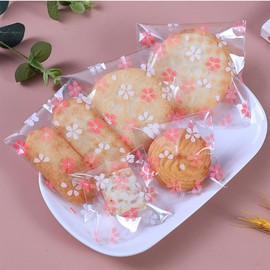 100 Pcs Cookie Packaging Bags, Cherry Blossom Printing，Sliced Bread, Donut Packaging, Transparent Self-sealing Cellophane, OPP Packaging, Gift Packaging Bags (2.8×2.8 inches)