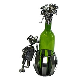 Imported Gift Depot Happy Man Enjoying a Glass Next to A Metal Wine Bottle Holder Barrel Kitchen Décor Character