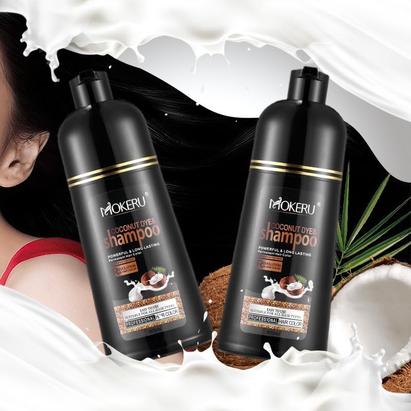 Champú Tinte Negro Con Aceite De Coco Mokeru 3 En