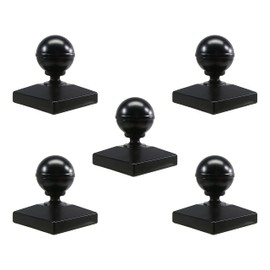 Plum Fittings 3" x 3" Square Black Aluminum Ball Post Cap for Aluminum Fence Posts | Black Post Caps (5 Pack)