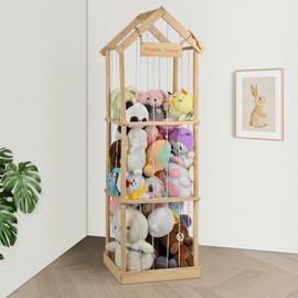 Stuffed Animal Storage, Vertical Stuffed Animal Holder with Thicker Elastic Band, Solid Wood Plushies Storage Decoration and Space Saving for Playroom, Kids Bedroom, Nursery Room. 57"(4.7ft)