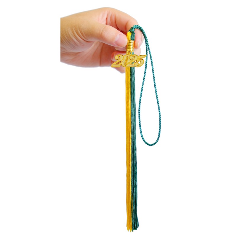 GRADFTY 2025 Graduation Tassel, Green and Gold, Polyester, Traditional, Hanging