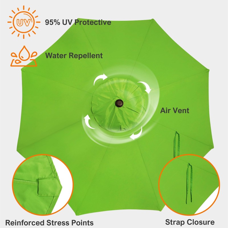Blissun 9ft Patio Umbrella Replacement Canopy, Market Umbrella Top, Outdoor