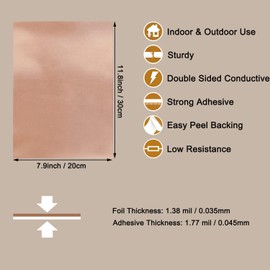 vootape 5Pcs 3.15 Mil Copper Foil Sheet [11.8inch x 7.9inch] with Double-Sided Conductive Adhesive Copper Tape for Guitar, DIY Crafts, Stained Glass, Electrical Repairs, Soldering, Grounding