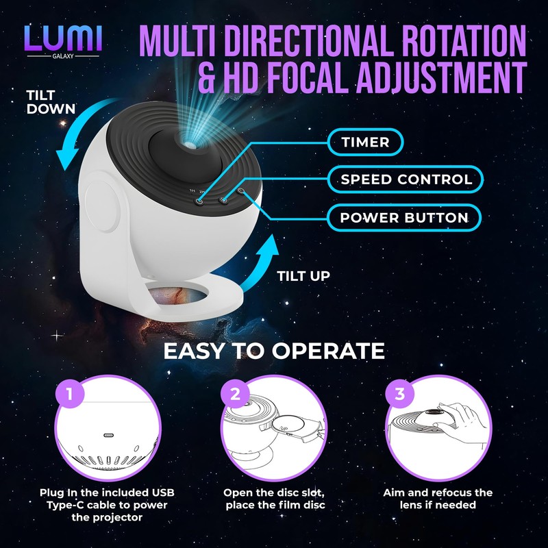 Lumi Galaxy Projector – Star Projector Galaxy Light with 12
