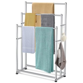 47.6 Inch Tall Free Standing Towel Racks 3 Tier Pool Towel Rack Outdoor Oversized Floor Bath Towel Drying Valet Holder Blanket Quilt Rack Stand for Bathroom Bedroom Beach Hot Tub Gym Pool Area Outside
