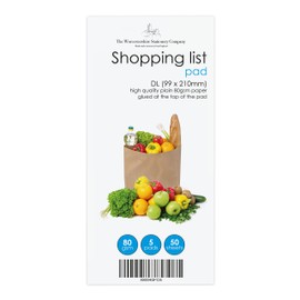 The Worcestershire Stationery Company Shopping list note pad, pack of 5, 50 sheets per pad, 80gsm, Zero plastic packaging