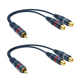 DteeDck RCA Splitter 1 Male 2 Female 2 Pack, RCA Y Splitter Cable Audio Video Adapter Extension Cord 0.2m/8inch for Subwoofer Speakers