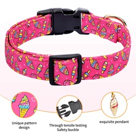 Jelwuion Cotton Dog Collar,Adjustable Cute Puppy Collar with Moon Patterned Design for Small Medium Large Dogs,Soft and Fancy Pet Collar with Safety Buckle for Girl Boy Dogs (Red Ice Cream, S)
